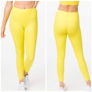Neon Yellow Metallic Leggings, Zyia, size 8-10